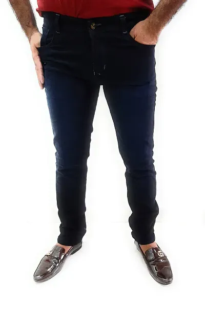 Men's Blue Cotton Solid Slim Fit Mid-rise Jeans
