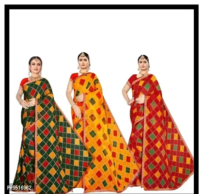 Classic Georgette Checked Saree with Blouse piece, Pack of 3-thumb0