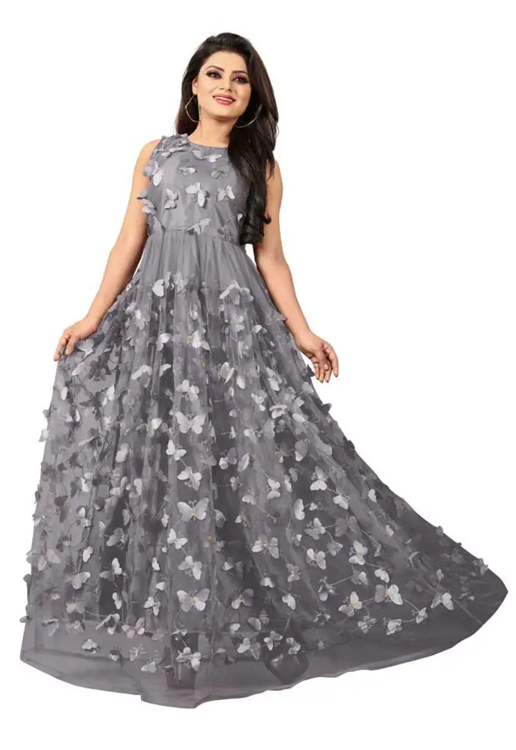 Grey colour outlet net gown