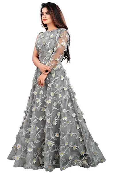 Navy Blue Organza Designer Semi-stitched Dress Material with Shantung –  Sharvari's