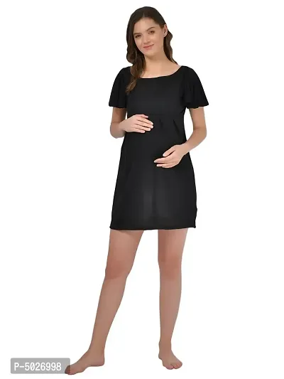 Stylish Black Polyester Blend Solid Feeding  Night Dress For Women
