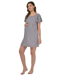 Stylish Grey Polyester Blend Solid Feeding  Night Dress For Women-thumb1
