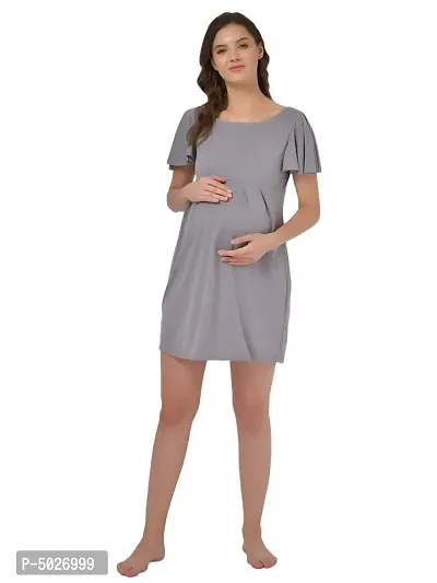 Stylish Grey Polyester Blend Solid Feeding  Night Dress For Women-thumb0