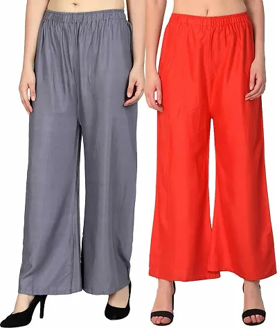 Pack Of 2 Women's Beautiful Multicoloured Rayon Solid Palazzos