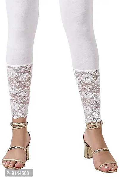 PT Designer Latest Cotton Ankle Length Bottom wear Fancy Leggings for Women  with net lace Regular Fit Solid Leggings