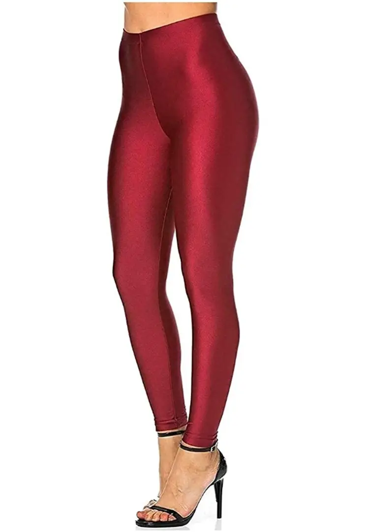 Women's Solid Shimmer Cotton Spandex Yoga Fit Pants