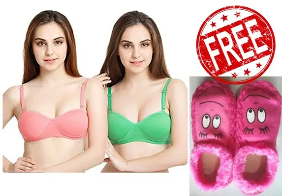 Trendy Padded Bra + Free Fluffy Fur Flat Winter Slippers(Free Size