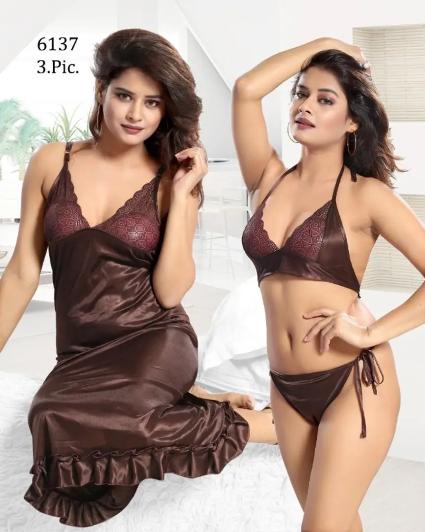 Bridal Night Dress With Bra Panty Set