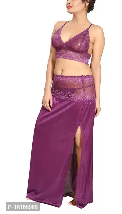 Buy Be You Purple Satin Women Bralette Top Skirt/nighty Set Online In India  At Discounted Prices