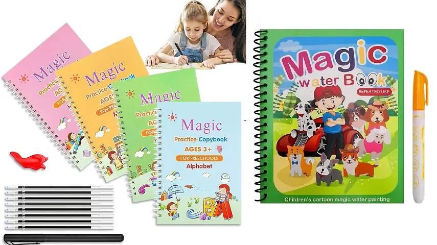 Magic Practice Copybook and Water Magic Books Reusable Water Reveal Activity Book (4 Book 10 Refile 1 Water Book)