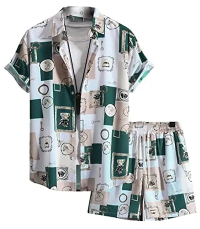 Stylish Fancy Polyester Printed Night Suits Shirts With Shorts For Men