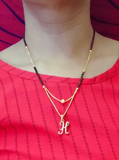 H Alphabet Pendant Akshar Name Gold Plated Pendant Necklace For Girls Women Gold plated Alloy Mangalsutra