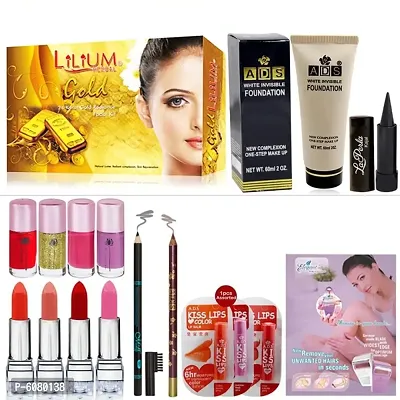 Lilium Trending Looks Make Up Combo With Gold Facial Kit Pack Of 15 Gc267 (15 Items In The Set)-thumb0