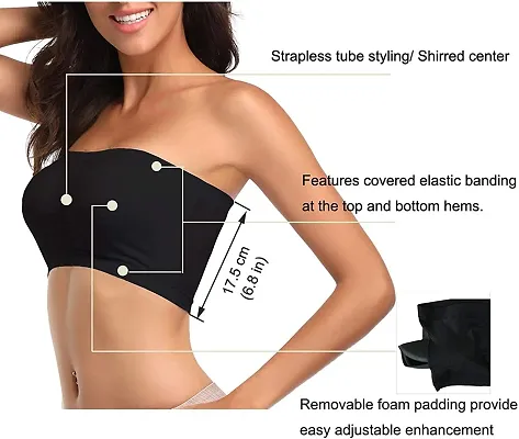 Women Stretch Strapless Bra Solid Color Crop Removable Padded Top