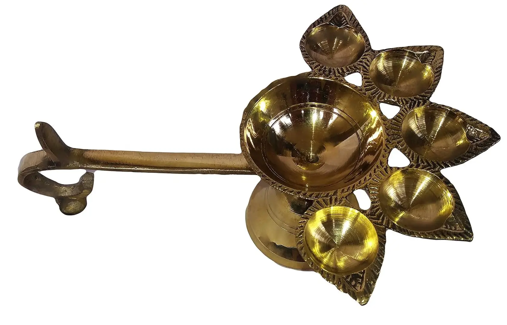 Buy Haridwar Divine Pure Brass Panch Aarti Pancharti Diya Oil Lamp Hindu Puja Five Face Jyot