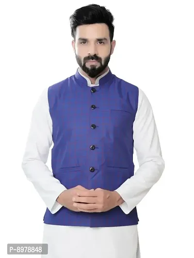 Classic Cotton Blend Checked Nehru Jackets for Men-thumb0