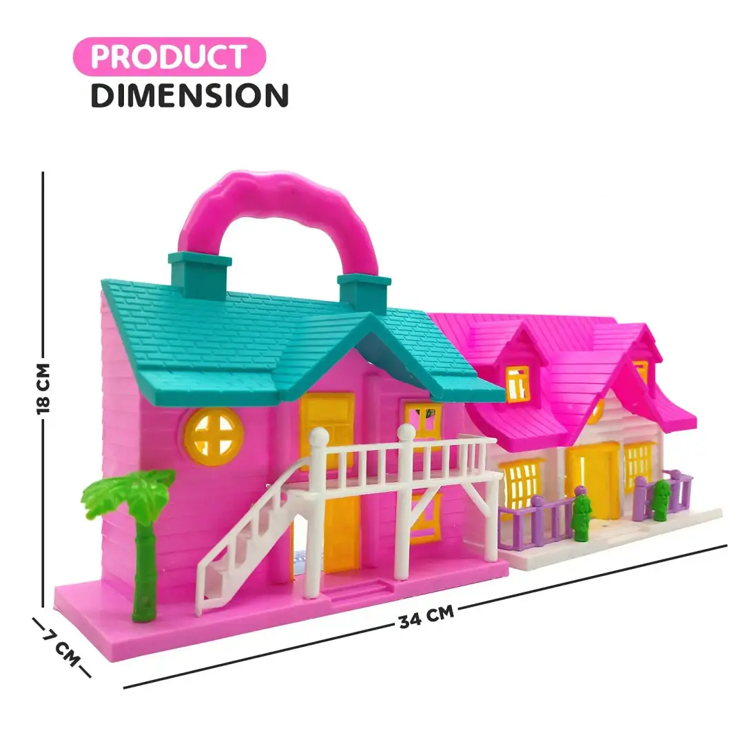 EdPlay Big Size Doll House Set Toy for Girls Kids Baby with Small Miniature Dolls Family Furniture and Barbie Accessories Bada guriya ka ghar dikhaiye Pink Color