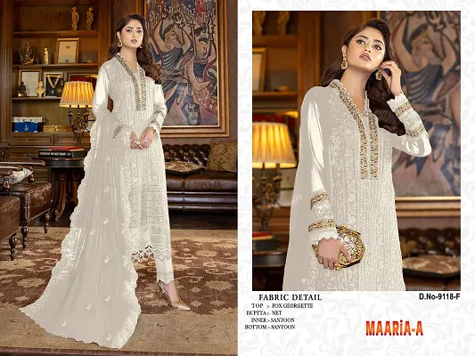 Palazzo Suits : White georgettte multi thread embroidery