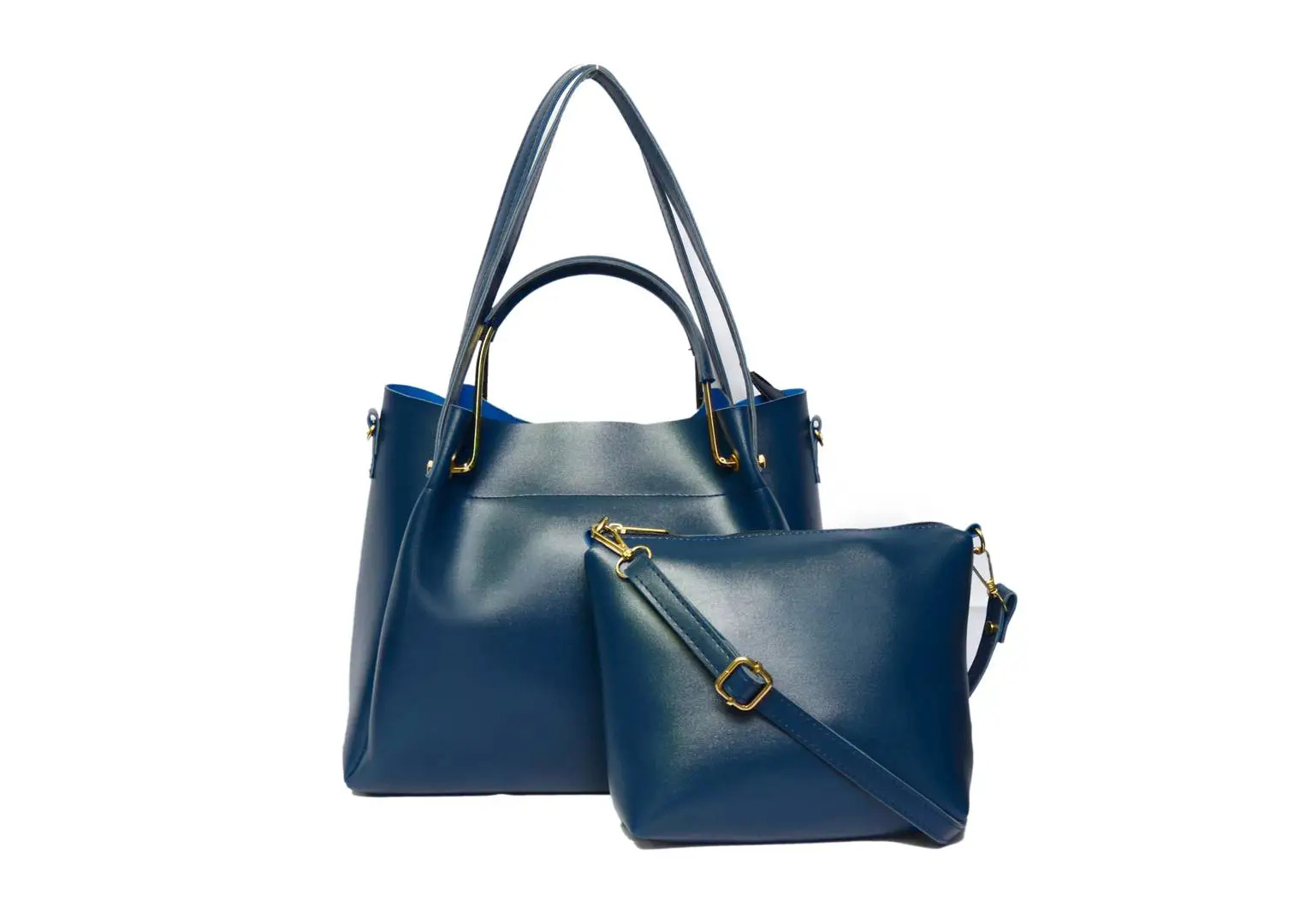 Blue Solid Handbag with Sling Bag