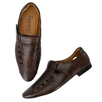 Runway Shoe Men's Brown Synthetic Velcro Roman Sandals 8 UK/IND-thumb2