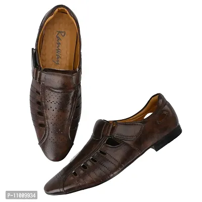 Runway Shoe Men's Brown Synthetic Velcro Roman Sandals 8 UK/IND-thumb3
