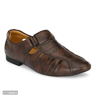 Runway Shoe Men's Brown Synthetic Velcro Roman Sandals 8 UK/IND-thumb5