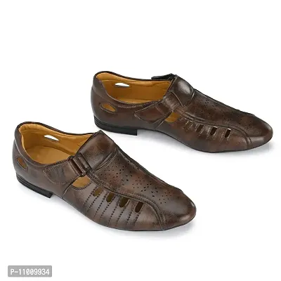 Runway Shoe Men's Brown Synthetic Velcro Roman Sandals 8 UK/IND-thumb4