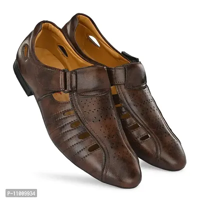 Runway Shoe Men's Brown Synthetic Velcro Roman Sandals 8 UK/IND-thumb0
