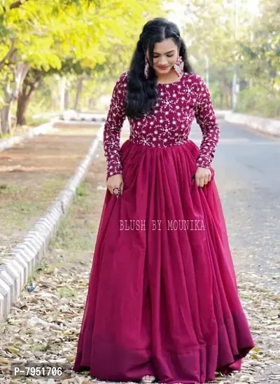 Maroon Readymade Net Gown For Party Wear