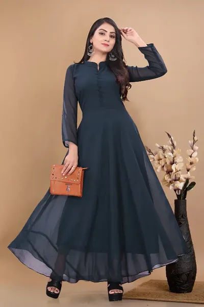 Navy Blue Georgette Bollywood Ethnic Gowns For Women