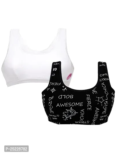 Buy DChica Sports Bra for Women & Girls, Cotton Non-Padded Full Coverage  Beginners Non-Wired T-Shirt Workout Gym Bra with Regular Broad Strap,  Training Bra for Teenager Kids (2 Pcs) at