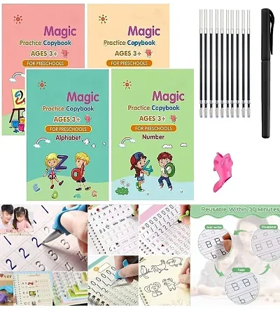 Magic Practice Copybook, Number Tracing Book For Preschoolers With Pen, Magic Calligraphy Copybook Set Practical Reusable Writing Tool Simple Hand Lettering (Hardcover, Generic)