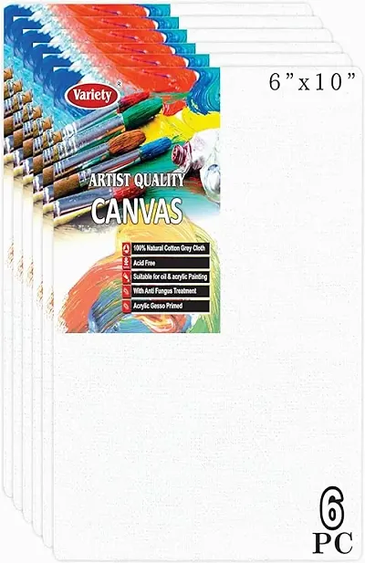 Variety 6 X 10 Inch Cotton Canvas Board For Painting, 7Oz Primed, Pack Of 6 Piece