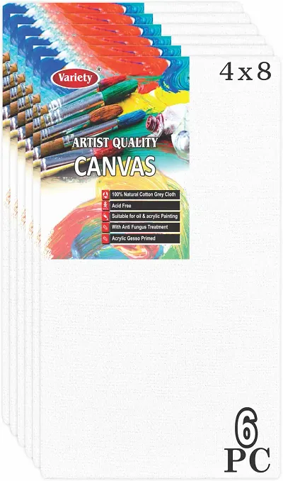 Variety Canvas 4 X 8 Inch Cotton Canvas Board For Painting, 5Oz Primed, Pack Of 6 Piece - White