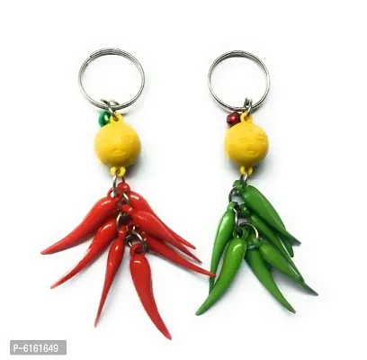 Red Green Mirchi/Chilli Keychain set of 2
