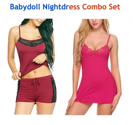 Women Attractive Baby dolls Dresses Nightwear Sexy Night Dresses Free Size 28 to 36 Inch Combo