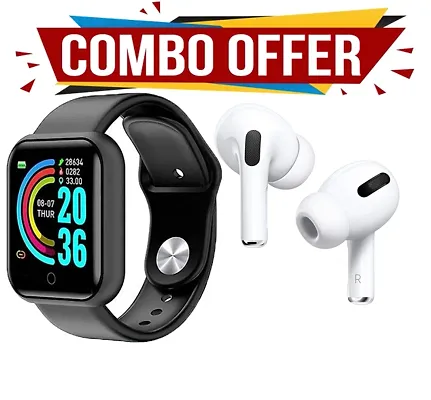 Airpods Pro White with Noise Cancellation D20 Plus Smart Watch Combo Offer