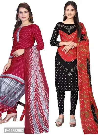 Synthetic Printed Unstitched Dress Material Combo - Om Clothing - 3702183