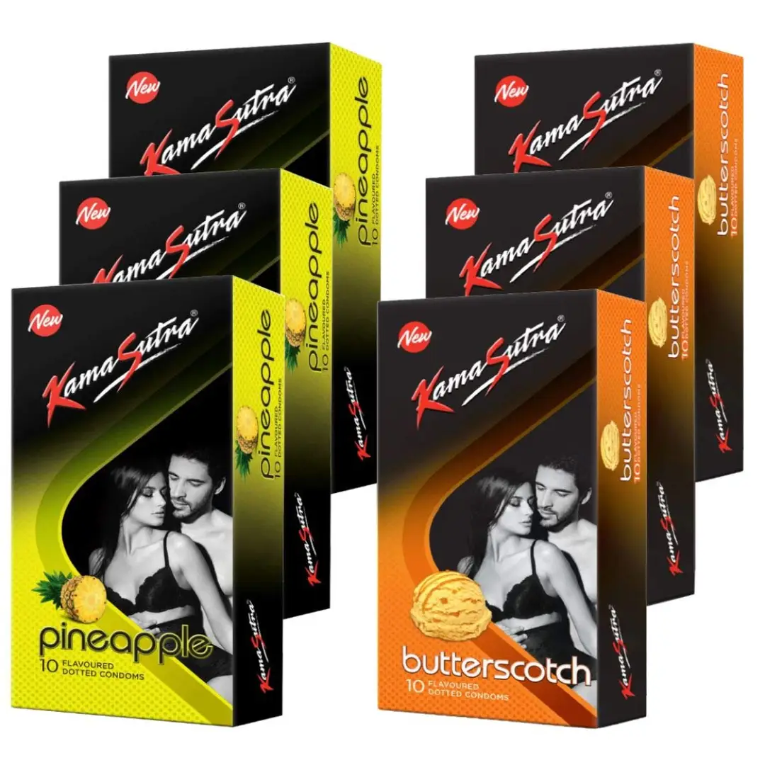 Buy A KAMASUTRA Lubricated Condoms Multi Colored Butterscotch Flavour Condom Made Of Natural