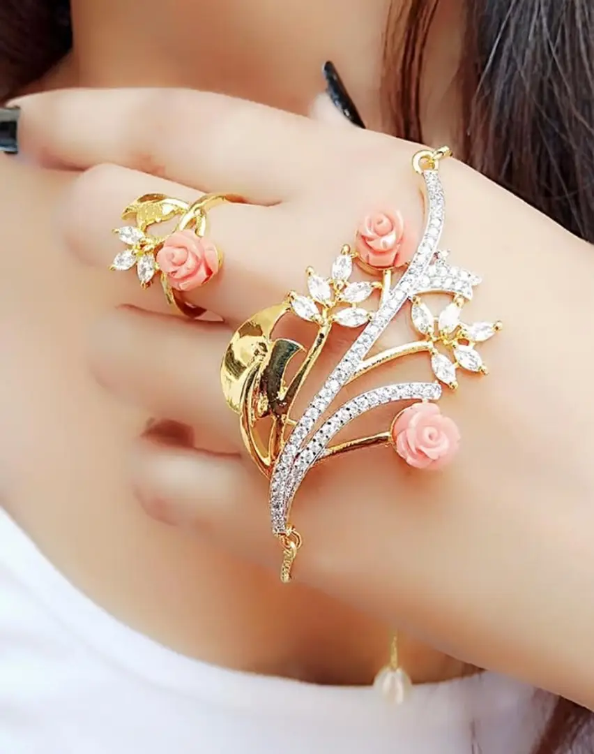 22k Gold 4Finger Ring Chain Bangle Bracelet Raj Jewels