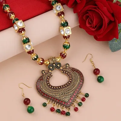 Exclucive Traditional Necklace Set Multi Colour Pear Set For Women Girls