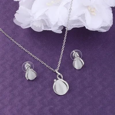 Delicate Silver Plated Party Wear  Pendant Set For Women And Girls