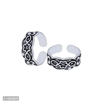Traditional Silver Oxidized Toe Rings Set Bichiya for women-thumb0