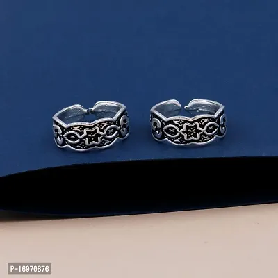 Traditional Silver Oxidized Toe Rings Set Bichiya for women-thumb3