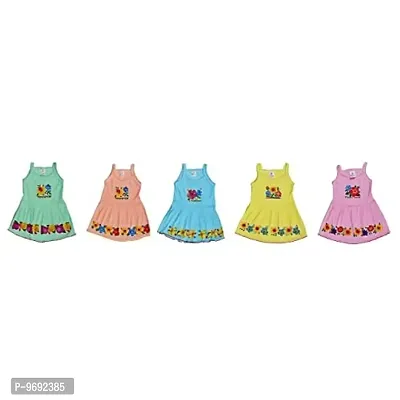 Pretty Cotton Multicoloured Round Neck Sleeveless Printed Frock For Girls - Pack Of 5