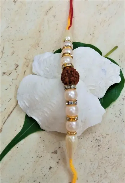 Beautiful pearl Beads, stones, Rudraksh and silk thread rakhi