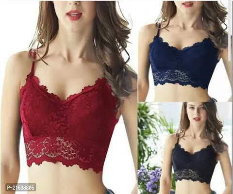 Buy Stylish Fancy Designer Net Solid Bras For Women Pack Of 3