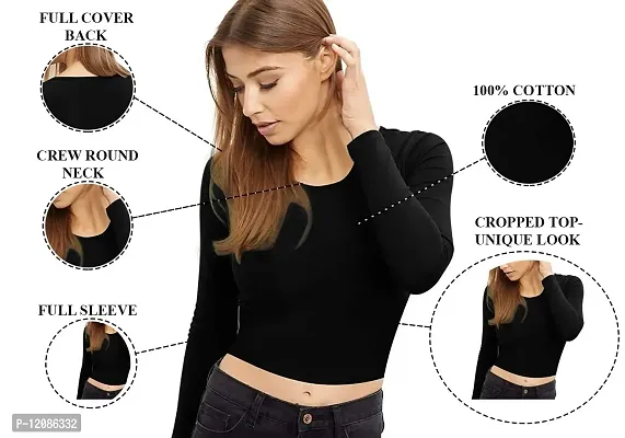 Buy THE BLAZZE 1109 Women's Cotton Basic Sexy Solid V Neck Slim Fit Full  Sleeve Saree Readymade Saree Blouse Crop Top T-Shirt for Women (Large,  Black) Online In India At Discounted Prices