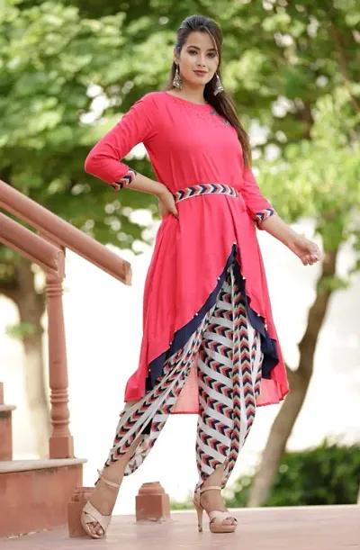 fcityin  Rayon Dhoti Kurti With Printed Dhoti And Kurti Moti Sequence 