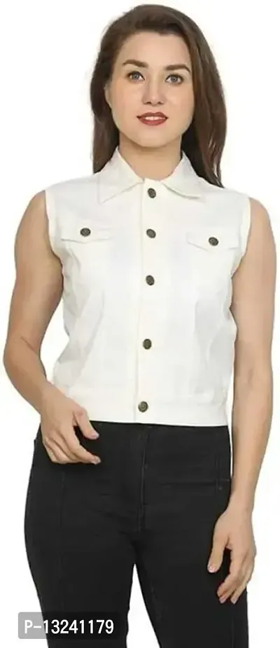 GSA MALL Stylish Latest Denim Cotton Blend Jacket For Women | SLEL-WHITE-M-thumb0